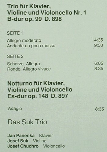 Schubert,Franz: Klaviertrio Nr.1 B-dur &sol; Notturno, Supraphon (38 455 2), D Club-Ed., 1975 Typ: LP Best.-Nr.: K1580 Preis: 7,50 Euro.
