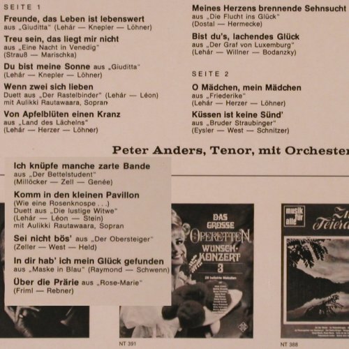 Anders,Peter: Wenn zwei sich lieben, Telefunken (NT 425), D Typ: LP Best.-Nr.: K160 Preis: 7,50 Euro