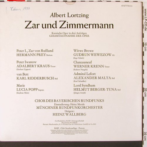Lortzing,Albert: Zar und Zimmermann, Foc, woc, BASF(65 673), D,Club-Ed., 1976 - 3LP - K162 - 9,00 Euro