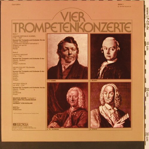 Karajan,Herbert von & Maurice Andre: 4 Trompetenkonzerte, Foc, Club Ed., EMI (66594 3), D, 1974 Typ: LP Best.-Nr.: K165 Preis: 7,50 Euro