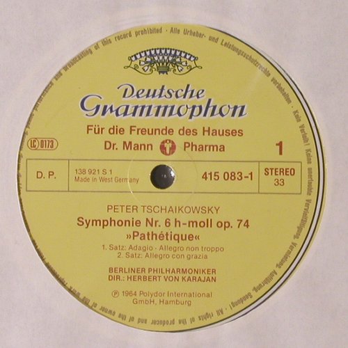 Tschaikowsky,Peter: Sinfonie Nr.6 h-moll, op.74, Deutsche Gramophon (415 083-1), D, Ri Typ: LP Best.-Nr.: K192 Preis: 6,00 Euro