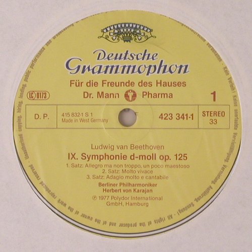 Beethoven,Ludwig Van: Sinfonie Nr.9, Dr.Mann Pharma Ed., Deutsche Gramophon(423 341-1), D, 1977 - LP - K193 - 6,00 Euro