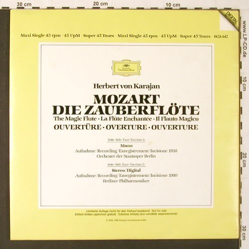 Karajan,Herbert von: Die Zauberflöte-Overtüre, Deutsche Grammophon (2810 076/062664), D, Promo, 1980 Typ: 12" Best.-Nr.: K195 Preis: 12,50 Euro