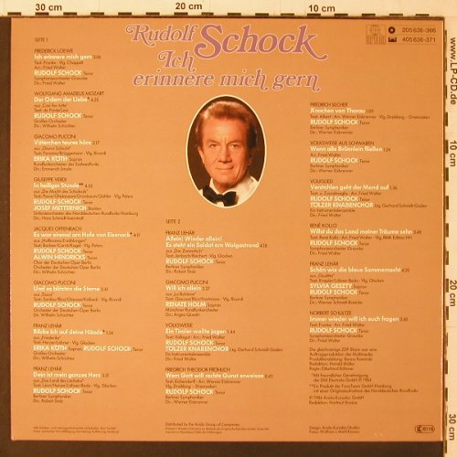 Schock,Rudolf: Ich erinnere mich gern (ZDF Show), Ariola (205 636-366), D, 1984 Typ: LP Best.-Nr.: K212 Preis: 6,00 Euro