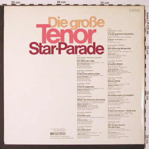 V.A.Die Grosse Tenor Star-Parade: Klaus Wunderlich...Jon Vickers, Foc, EMI Electrola (C 049-30 659), D Typ: LP Best.-Nr.: K220 Preis: 6,00 Euro