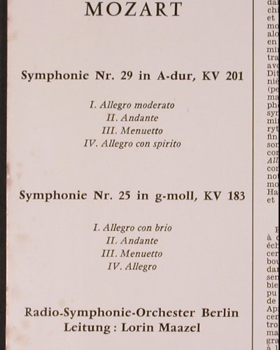 Mozart,Wolfgang Amadeus: Symphonies No.25 et 29, m /vg+, Concert Hall (SMS 2626),  Typ: LP Best.-Nr.: K235 Preis: 6,00 Euro