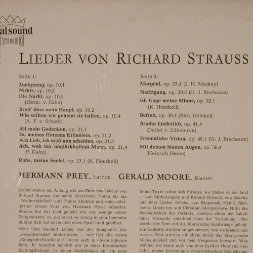 Prey,Hermann: Lieder von Richard Strauss, FS-New, Decca(SXL 21 083-B), D, 1961 - LP - K23 - 14,00 Euro