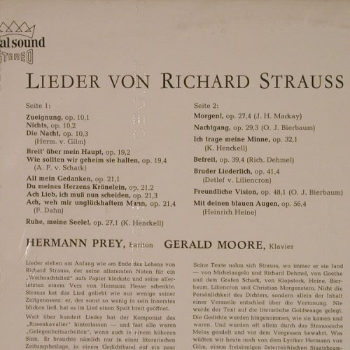 Prey,Hermann: Lieder von Richard Strauss, FS-New, Decca (SXL 21 083-B), D, 1961 Typ: LP Best.-Nr.: K23 Preis: 14,00 Euro