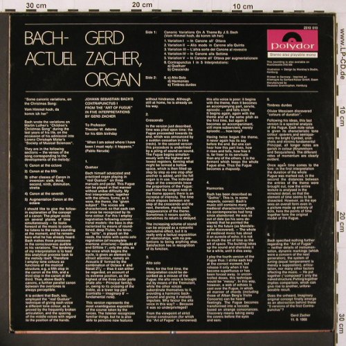 Bach,Johann Sebastian: Bach-actuel, Gerd Zacher, organ, Polydor (2310 010), D, 1970 Typ: LP Best.-Nr.: K248 Preis: 7,50 Euro