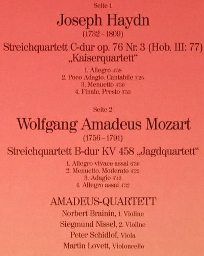 Haydn,Joseph / Mozart: Kaiserquartett / Jagdquartett, Deutsche Gramophon (40 745 2), D, 1984 Typ: LP Best.-Nr.: K260 Preis: 7,50 Euro