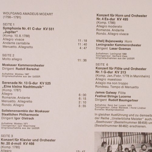 Mozart,Wolfgang Amadeus: Unsterbliche Meister, Box, Melodia/Eurodisc (88 454 XFK), D Typ: 3LP Best.-Nr.: K270 Preis: 12,50 Euro