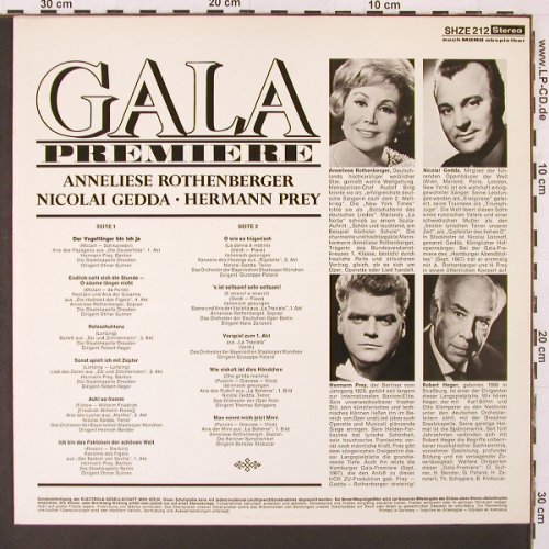 Rothenberger,Anneliese Gedda/ Prey: Gala Premiere, HörZu (SHZE 212), D Typ: LP Best.-Nr.: K27 Preis: 6,00 Euro