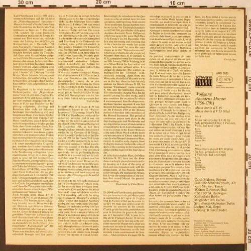 Mozart,Wolfgang Amadeus: Missa Brevis g-dur kv 49, 65(61a), Schwann (AMS 3521), D, 1978 Typ: LP Best.-Nr.: K288 Preis: 7,50 Euro