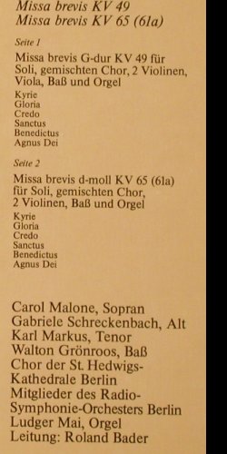 Mozart,Wolfgang Amadeus: Missa Brevis g-dur kv 49, 65(61a), Schwann (AMS 3521), D, 1978 Typ: LP Best.-Nr.: K288 Preis: 7,50 Euro