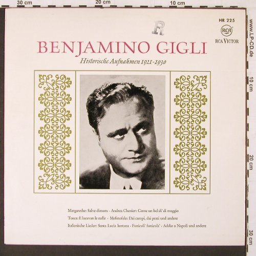 Gigli,Benjamino: Historische Aufnahmen 1921-30, RCA(HR 225), D, R-Stamp,  - LP - K2 - 7,50 Euro