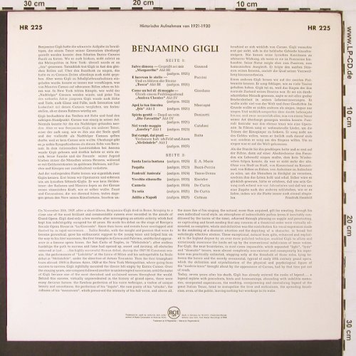 Gigli,Benjamino: Historische Aufnahmen 1921-30, RCA(HR 225), D, R-Stamp,  - LP - K2 - 7,50 Euro