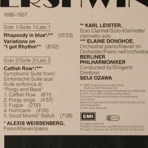 Gershwin,George: Rhapsody In Blue / I Got Rhythm..., EMI (14 3659 1), D, Ri, Foc, 1984 Typ: LP Best.-Nr.: K301 Preis: 7,50 Euro