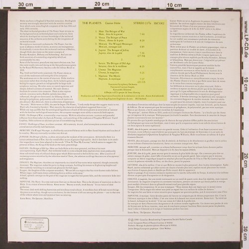 Holst,Gustav: The Planets, Canadian Broadcasting C. (SM 5002), US, 1980 Typ: LP Best.-Nr.: K306 Preis: 6,00 Euro