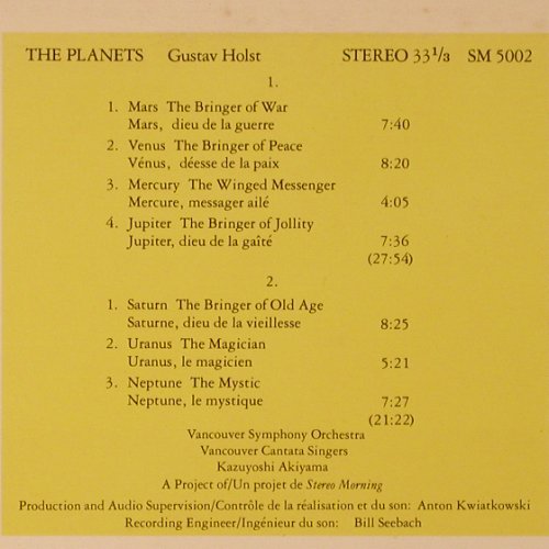 Holst,Gustav: The Planets, Canadian Broadcasting C. (SM 5002), US, 1980 Typ: LP Best.-Nr.: K306 Preis: 6,00 Euro