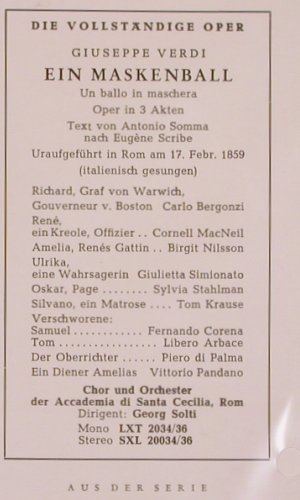 Verdi,Giuseppe: Ein Maskenball,Arien u.Szenen, ital, Decca (SXL 20 524-B), D, FS-New Typ: LP Best.-Nr.: K311 Preis: 12,50 Euro