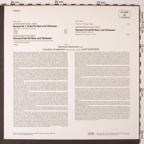 Haydn,Joseph / Danzi / Rosetti: Hornkonzerte Nr.1&2, Telefunken/DasAlteWerk (6.41288 AQ), D, Ri Typ: LP Best.-Nr.: K318 Preis: 7,50 Euro