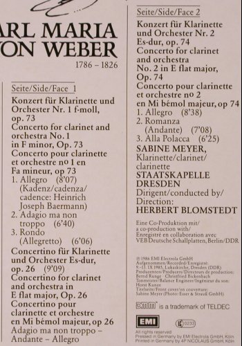 Weber,Carl Maria von: Klarinettenkonzerte Nr.1 & 2, Foc, EMI(27 0359 1), D, 1986 - LP - K334 - 6,00 Euro