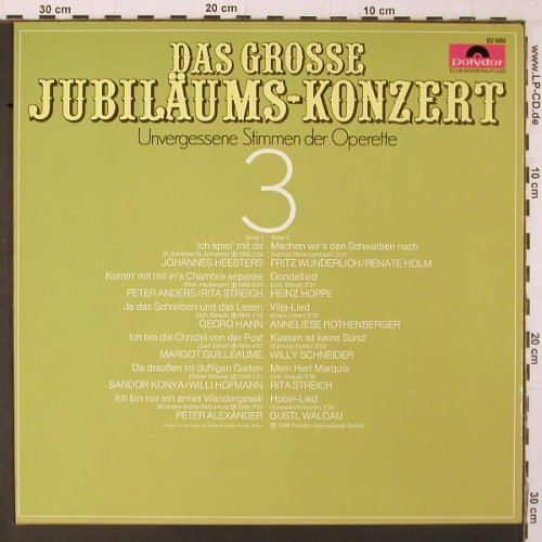 V.A.Das Grosse Jubiläums-Konzert: 3-Unverg.Stimmen d.Operette (LP5/6), Polydor Club (62 989), D, Mono Typ: LP Best.-Nr.: K335 Preis: 5,00 Euro