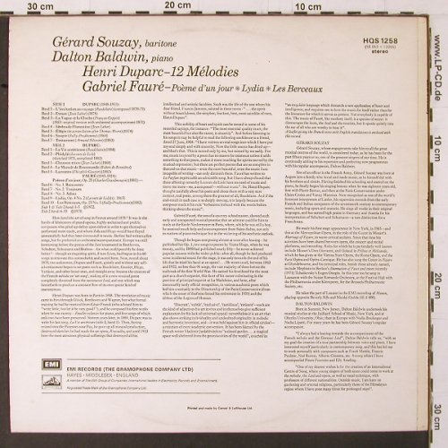 Souzay,Gerard: Duparc 12 Melodies, Faure (franz.), EMI (HQS 1258), UK, 1972 Typ: LP Best.-Nr.: K354 Preis: 9,00 Euro