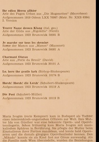 Ivogün,Maria: Lebendige Vergangenheit II, m-/vg+, LV (LV 68), A Typ: LP Best.-Nr.: K358 Preis: 6,00 Euro