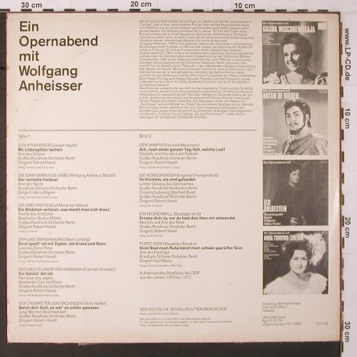 Anheisser,Wolfgang: Ein Opernabend mit, m-/vg+, Eterna (8 26 706), DDR, 1975 Typ: LP Best.-Nr.: K401 Preis: 6,00 Euro