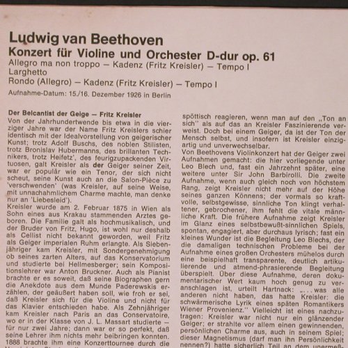 Kreisler,Fritz: Beethoven, Violinkonzert d-dur op61, Dacapo (C 047-01243 ML), D, Ri, 1926 Typ: LP Best.-Nr.: K413 Preis: 9,00 Euro