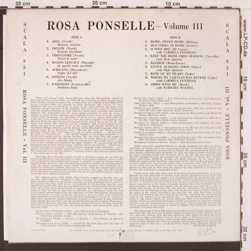 Ponselle,Rosa: Same, Volume 3, vg-/m-, Scala (851), US Typ: LP Best.-Nr.: K461 Preis: 5,00 Euro