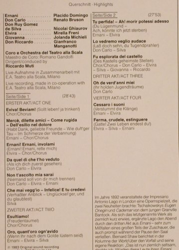 Verdi,Giuseppe: Ernani, Live Recording, gr.Querschn, EMI (29 0507 1), D, 1983 Typ: LP Best.-Nr.: K486 Preis: 7,50 Euro