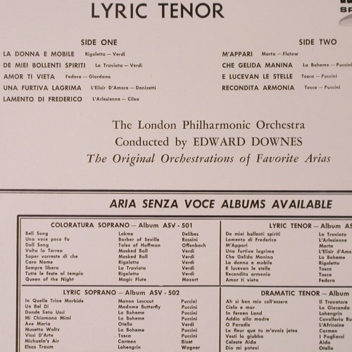 V.A.Arias Senza Voce: Lyric Tenor, 9 Tr., Audio Sprectrum (SASV 505), US Typ: LP Best.-Nr.: K48 Preis: 9,00 Euro