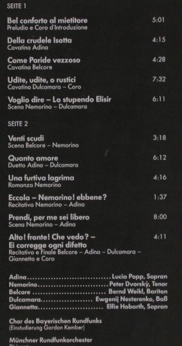 Donizetti,Gaetano: Der Liebestrank - Gr.Quers. in ital, Eurodisc (207 005-425), D, co, 1985 Typ: LP Best.-Nr.: K497 Preis: 7,50 Euro
