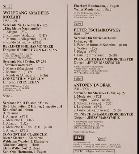 V.A.Die schönsten Serenaden: Dvorak, Mozart, Tschaikowski, Box, EMI (29 0528 3), D, 1981 Typ: 2LP Best.-Nr.: K509 Preis: 9,00 Euro