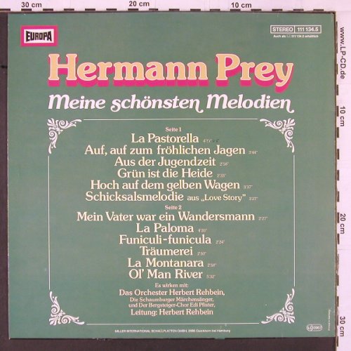 Prey,Hermann: Meine schönsten Melodien, Europa (111 134.5), D, 1979 Typ: LP Best.-Nr.: K511 Preis: 6,00 Euro