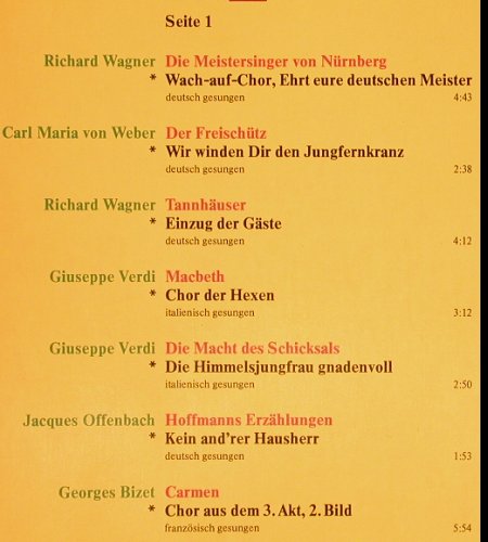 V.A.Die schönsten Opernchöre: Der Chor der Staatsoper Wien, Sonocord (26 001-8), D Typ: LP Best.-Nr.: K540 Preis: 5,00 Euro