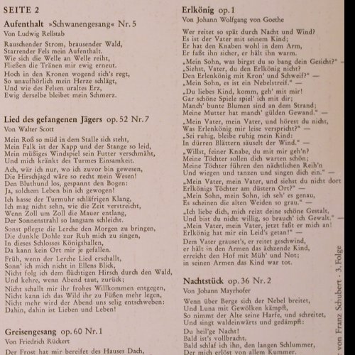 Fischer-Dieskau, Dietrich: singt Lieder von Fr.Schubert Folge3, Electrola (E 90 921), D Typ: LP Best.-Nr.: K54 Preis: 9,00 Euro