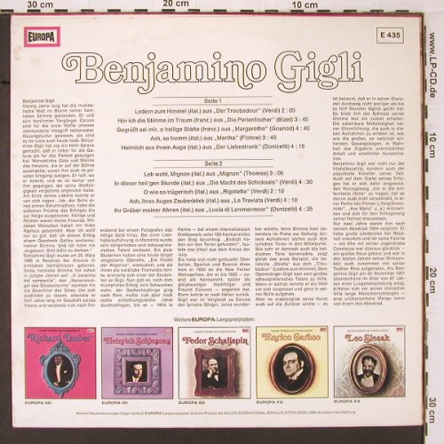 Gigli,Benjamino: Grosse Stimmen des Jahrhunderts, Europa(E 435), D,  - LP - K566 - 6,00 Euro