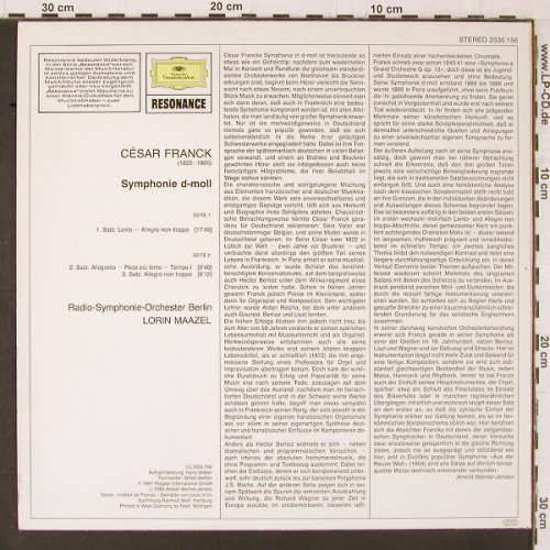 Franck,Cesar: Symphonie d-moll (1961), D.Gr. Resonance (2535 156), D, 1980 Typ: LP Best.-Nr.: K577 Preis: 7,50 Euro