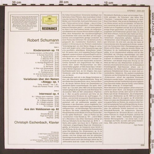 Schumann,Robert: Kinderszenen, Abegg-Variationen.., D.Gr. Resonance (2535 224), D, 1977 Typ: LP Best.-Nr.: K582 Preis: 7,50 Euro