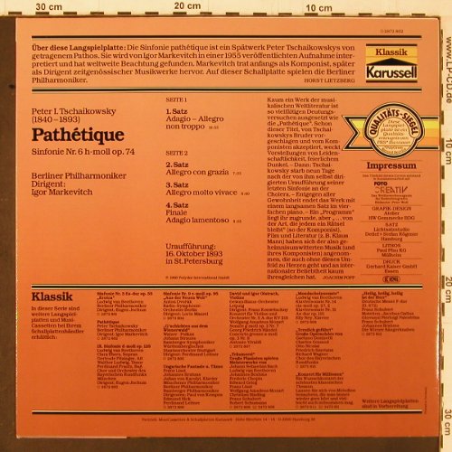 Tschaikowsky,Peter: Sinfonie Nr.6 h-moll op.74, Karussell / HörZu (2872 802), D, Ri Typ: LP Best.-Nr.: K583 Preis: 6,00 Euro