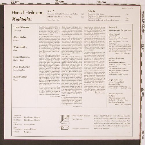 Heilmann,Harald: Highlights, Kammermusik d 20.Jahrh., Pan Verlag Vleugels (OV-65004), D Typ: LP Best.-Nr.: K586 Preis: 17,50 Euro
