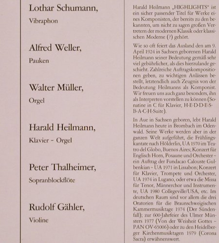 Heilmann,Harald: Highlights, Kammermusik d 20.Jahrh., Pan Verlag Vleugels(OV-65004), D,  - LP - K586 - 17,50 Euro