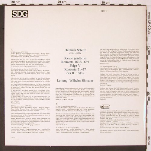 Schütz,Heinrich: Kleine Geistliche Konzerte Folge 5, SDG(610 315), D, 1983 - LP - K589 - 7,50 Euro