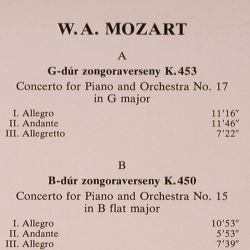 Mozart,Wolfgang Amadeus: Piano Concertos in G major K453/450, Hungaroton (SLPD 12655), H, 1984 Typ: LP Best.-Nr.: K637 Preis: 6,00 Euro