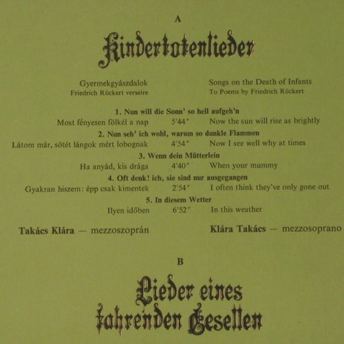 Mahler,Gustav: Kindertotenlieder, Booklet, Foc, Hungaroton(SLPX 12044), NL, 1980 - LP - K658 - 9,00 Euro