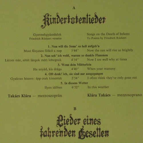 Mahler,Gustav: Kindertotenlieder, Booklet, Foc, Hungaroton(SLPX 12044), NL, 1980 - LP - K658 - 7,50 Euro