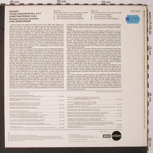Mozart,Wolfgang Amadeus: Violin Concertos Nos.3&7, Decca Eclipse (ECS 697), UK, Ri, 1973 Typ: LP Best.-Nr.: K673 Preis: 7,50 Euro